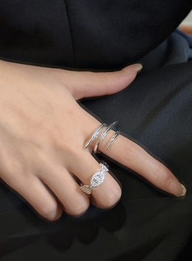 S925纯银日韩版猪鼻子戒指小众设计ins风简约纹理开口指环手饰品
