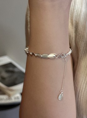 S925纯银韩版小众设计感哑光豆豆手链韩版韩式风复古简约抽拉首饰