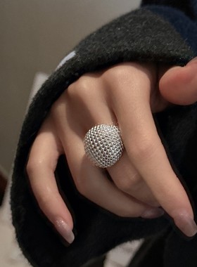 S925纯银韩版小众设计感圆珠戒指韩式时髦INS风质感指环