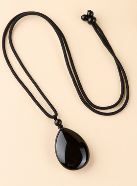 彩虹眼乌金黑曜石水滴吊坠缺水补水男女情侣时尚通勤项链挂坠挂件