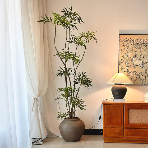 Simulation green plants top ten contribution trees ancient style indoor high-end light luxury fake plants living room floor decoration ornaments