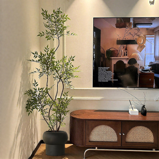 Nandina bamboo simulated green plants, high-end light luxury living room decorations, large balcony floor-standing, antique-style bionic fake plants