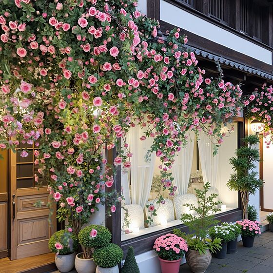 Simulated waterfall flower wall background wall rose vine women's clothing store front fake flower decoration internet celebrity photo check-in wall