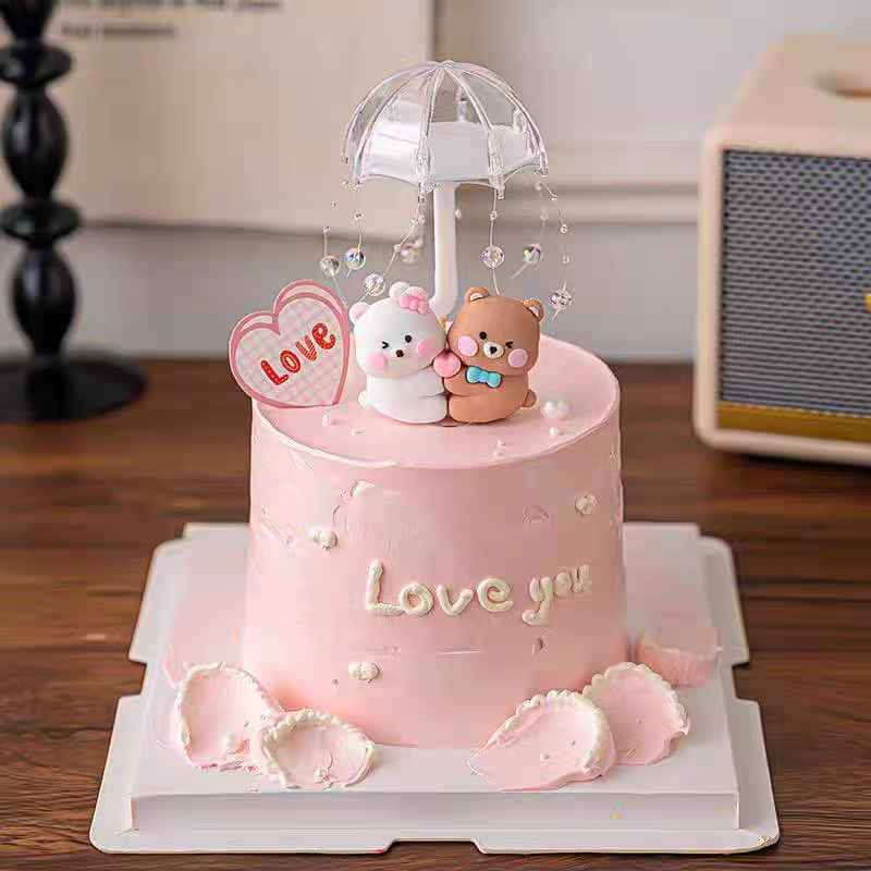 七夕情人节为爱撑伞情侣表白love生日甜品装扮连体熊蛋糕装饰插件,淘宝优惠券,粉丝福利购,淘宝优惠卷