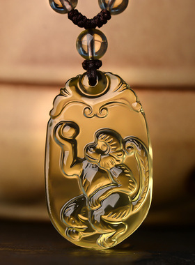 原石天然黄水晶十二生肖吊坠