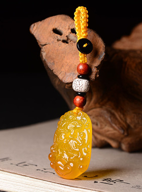 汽车钥匙扣手工编织属虎玉石吊坠