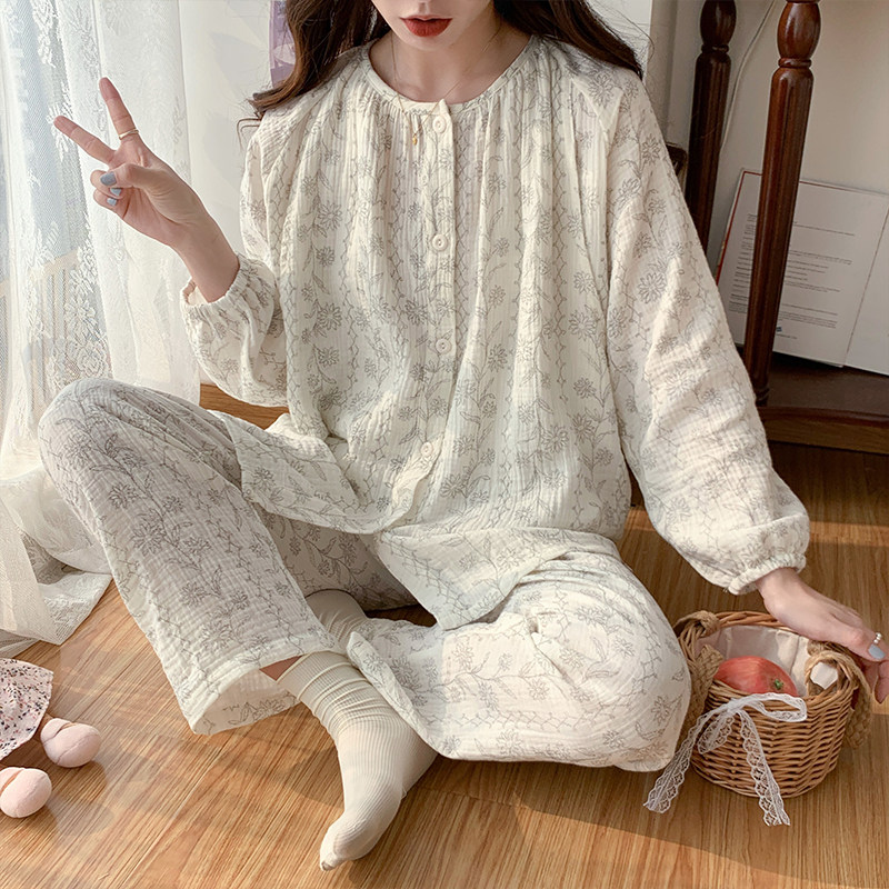 双层纱布月子服纯棉孕妇冬季喂奶睡衣产妇哺乳全棉A类家居服套装,淘宝优惠券,粉丝福利购,淘宝优惠卷