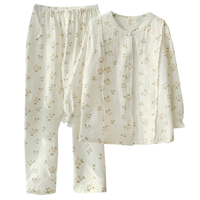 月子服产后纯棉纱布春秋款4睡衣 蓝莜娜家居服套装