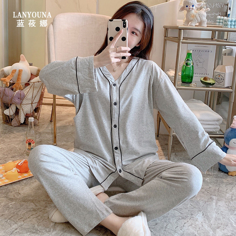 月子服纯棉产后秋冬季10月份11睡衣 蓝莜娜家居服套装