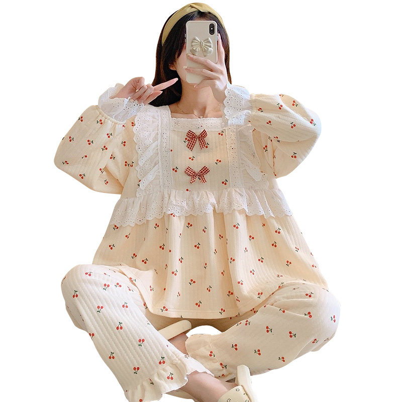 月子服秋冬季2月份3纯棉产后睡衣 蓝莜娜家居服套装