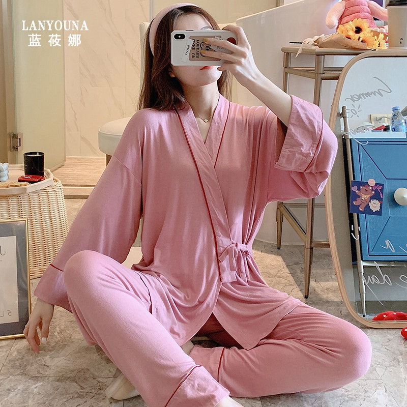 月子服夏薄款产后莫代尔喂奶9睡衣 蓝莜娜家居服套装