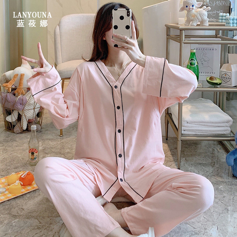 月子服纯棉产后秋冬季10月份11睡衣 蓝莜娜家居服套装