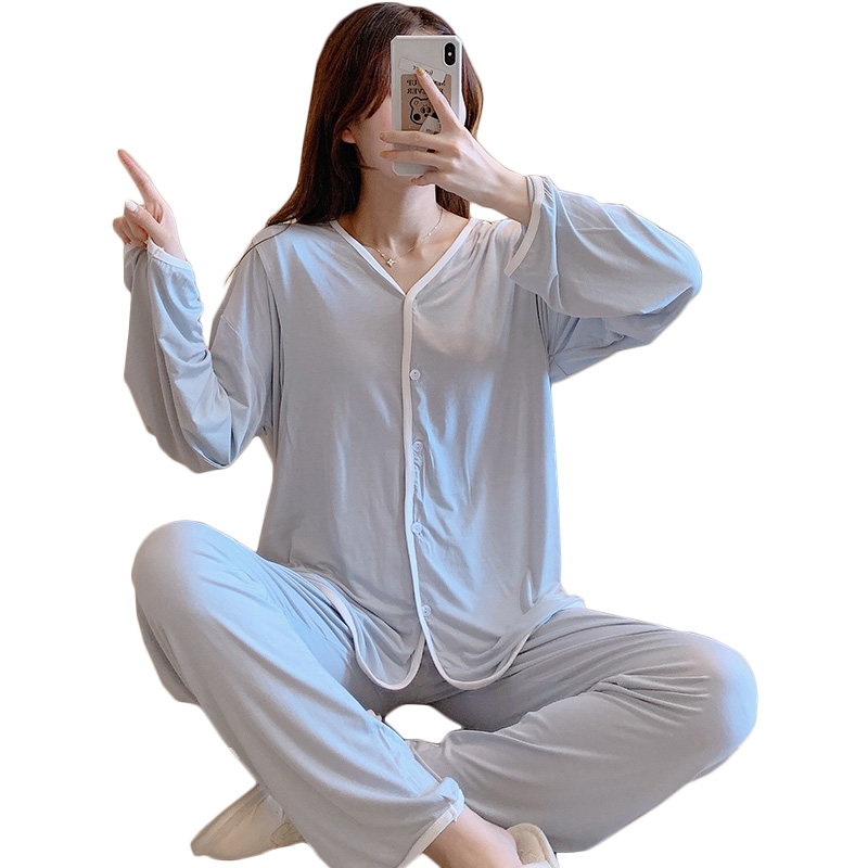 莫代尔月子服夏季产后10月份11睡衣 蓝莜娜家居服套装