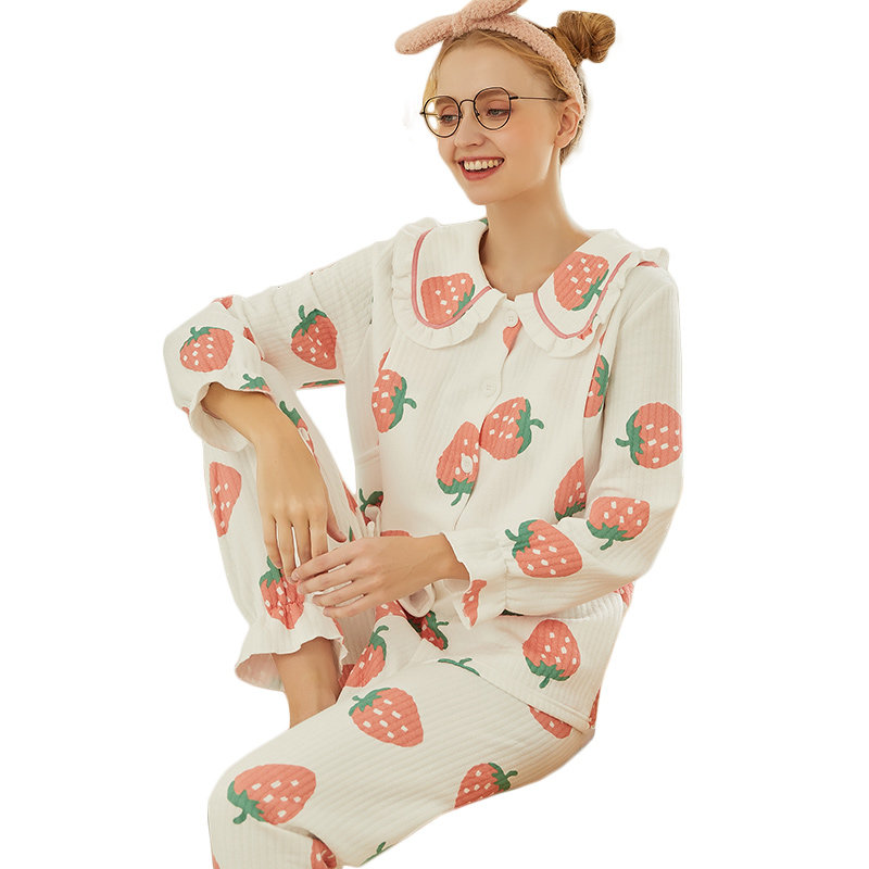 月子服纯棉产后秋冬季9月份10睡衣 蓝莜娜家居服套装