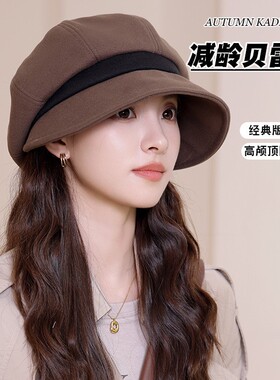 贝雷帽女式秋冬覆古文艺画家帽露脸小时尚鸭舌报童帽八角帽