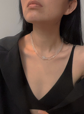 夏日清凉天然透明水晶项链大巴珍珠不规则仙气轻奢小众锁骨链女