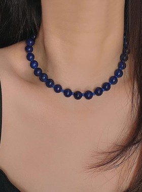 韩国博主fever同款蓝色串珠项链