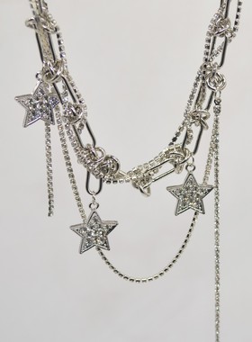 欧美夸张闪钻星星流苏项链女