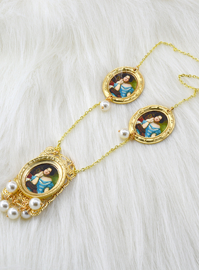 ins小众设计油画风相框珍珠项链