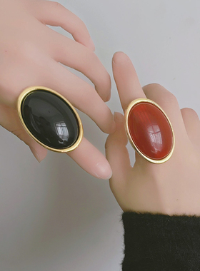 日韩风轻奢椭圆宝石金属女戒