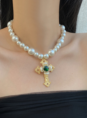 金属串珠女金属十字架项链锁骨链