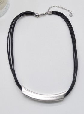 多层皮质项链金属弧形choker简约