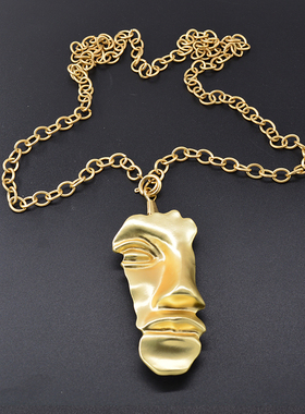 千呼万唤人脸面具西装胸针项链