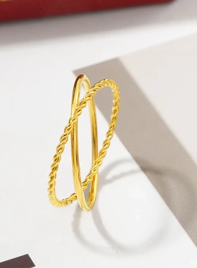 冷淡风简约麻花素圈交叉双环戒指