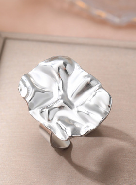 欧美ins风18K金波浪方形耳