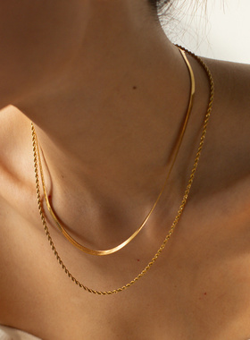欧美双层叠戴钛钢项链轻奢锁骨链
