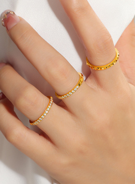 轻奢精致半圈镶钻铆钉钛钢戒指个