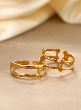 简约欧美风钛钢镀金戒指