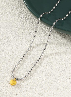 不褪色金银拼色小爱心项链钛钢米珠链高级感显白气质锁骨链送礼物