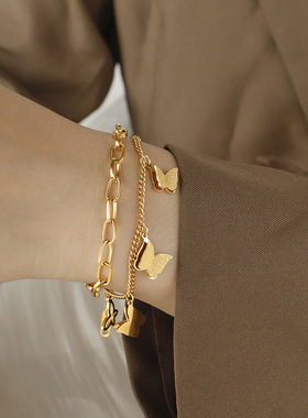 欧美钛钢蝴蝶手链女嘻哈时尚新款