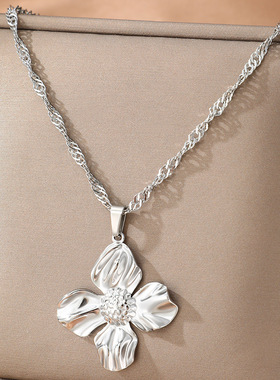 欧美不锈钢大花瓣项链