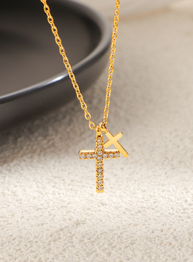 欧美轻奢镶钻十字架项链女小众几