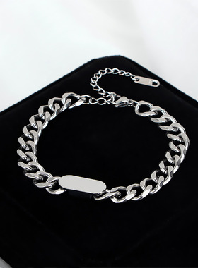 欧美嘻哈钛钢手链男女情侣款古巴