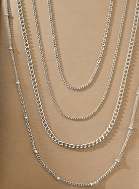 欧美复古叠戴金色锁骨链