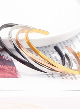 欧美爆款光面不锈钢手镯 跨境玫瑰金C字型开口钛钢手镯女