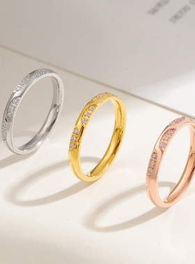 欧美轻奢镶钻钛钢对戒