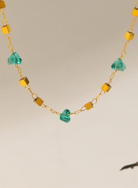 ins风绿碎石钛钢项链5