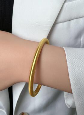新款爆款古法传承手镯女钛钢镀18k金色拉丝素圈手环个性手镯