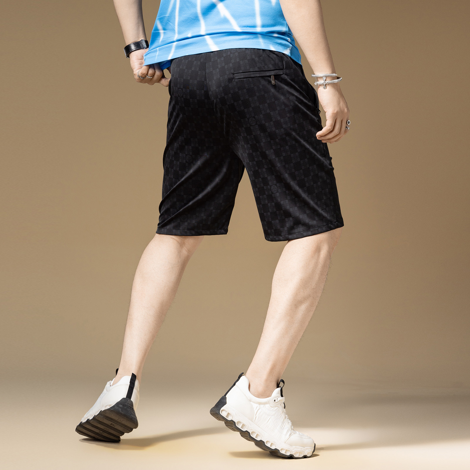 ZOUK格子短裤男潮牌字母刺绣凉感休闲裤子男士2025新款夏季5分裤,淘宝优惠券,粉丝福利购,淘宝优惠卷