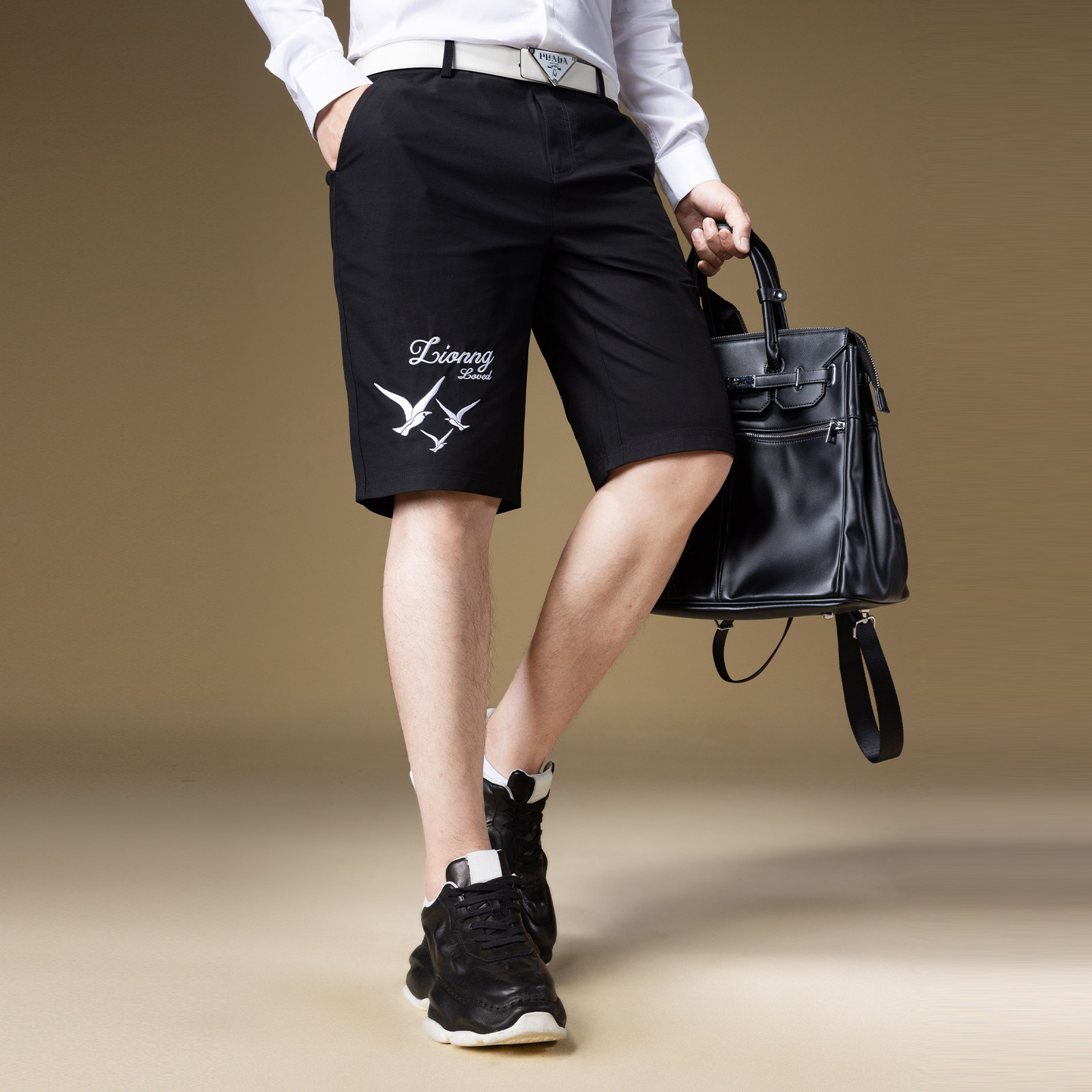 ZOUK海鸥刺绣美式5分短裤男2023新款潮流黑色男士轻奢休闲裤子夏,淘宝优惠券,粉丝福利购,淘宝优惠卷