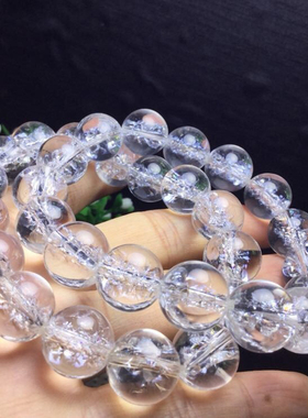 天然白水晶爆花手链 男女款透明水晶手串圆珠首饰品礼物民族风