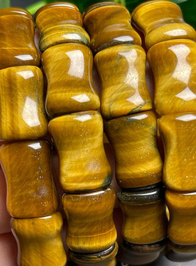 天然黄虎眼竹节手链 男女款黄虎眼木变石虎晴石手串水晶饰品礼物