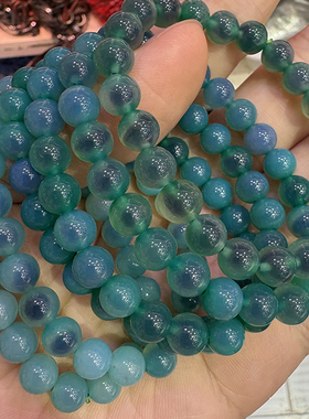特价清货蓝色糖心玛瑙手链 女款水晶玛瑙冰透润饰品拆配件