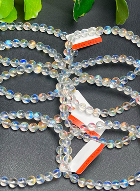 马岛料幻彩月光石玻璃体手链女收藏级冰种月亮石彩虹光月光石手串