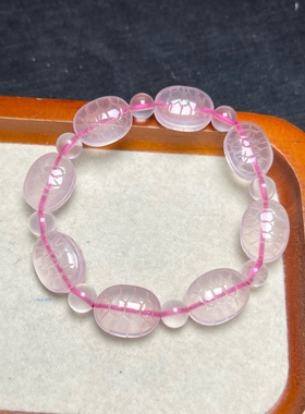 天然粉晶富甲手链单圈雕刻粉水晶龟壳手串DIY配件饰品文玩礼物10