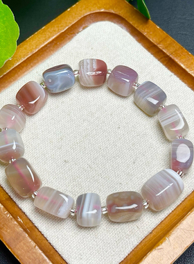 天然波斯湾玛瑙随形手链男女款条纹玛瑙不规则单圈手串饰品礼物